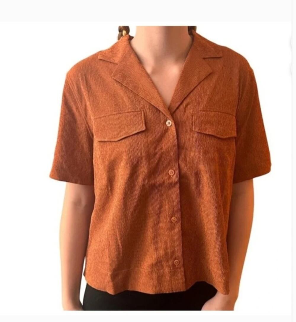 Athleta Echo Quick Dry Shirt Womens XS Spiced Copper Button Front Breathable